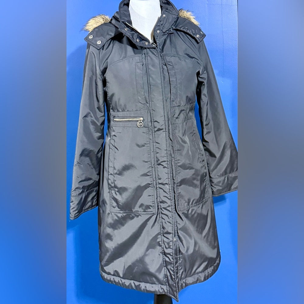 MICHAEL Michael Kors Black Long Ski Jacket with Fur Trim
